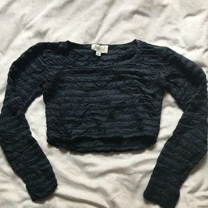 Vintage Navy Smocked Long Sleeve Crop